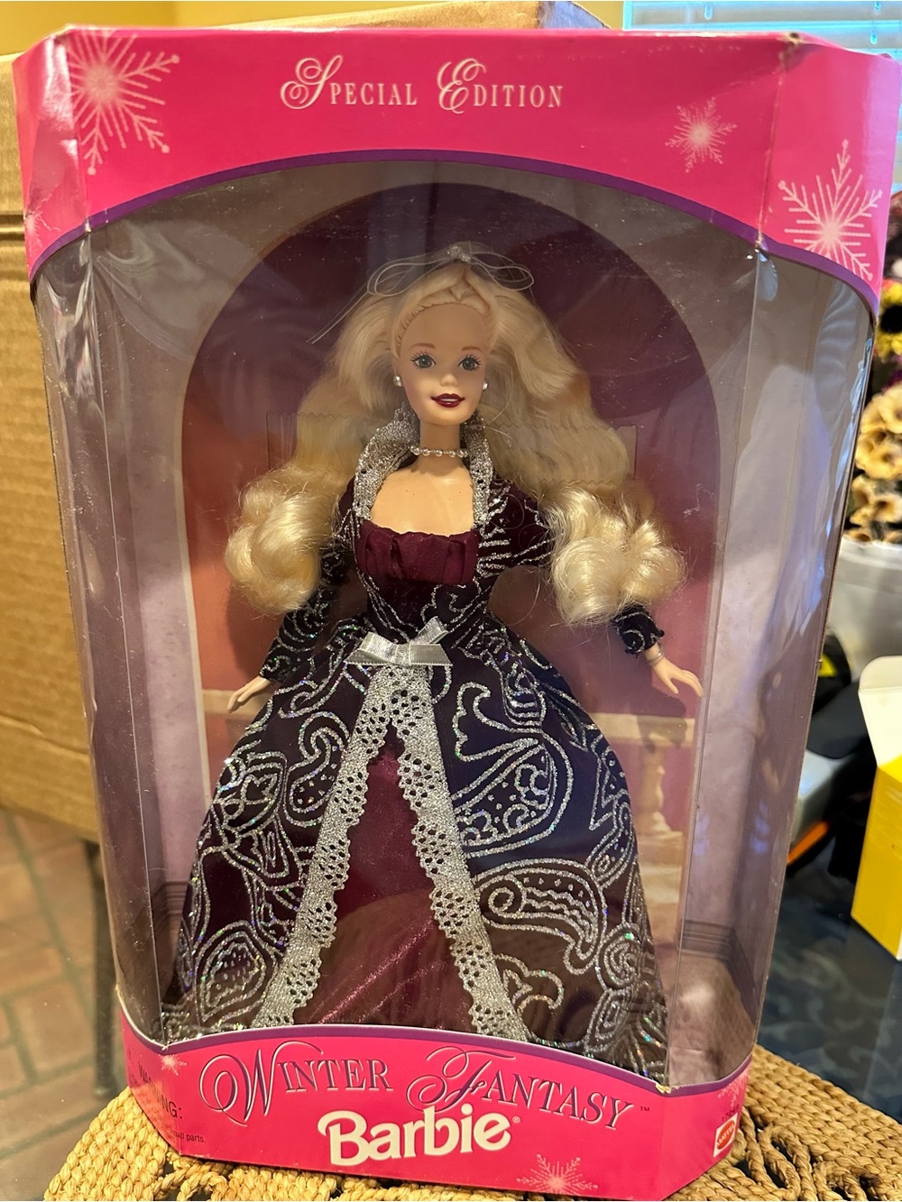 1996 WINTER FANTASY Barbie Special Edition Winter Doll - Plum and silver Dress